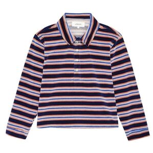 THE GREAT. Navy Striped Polo Top with Pink & Light Blue Stripes